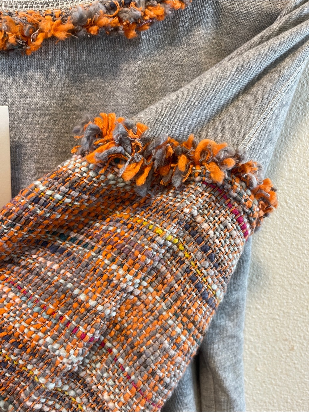 THML Gray Sweatshirt with Pink and Orange Tweed Sleeves - Picture 7 of 7